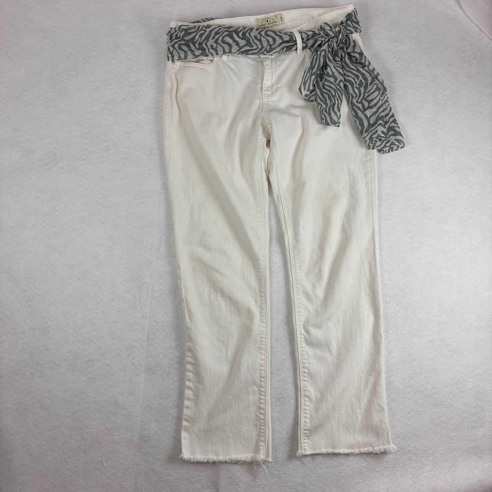 Lucky Brand Brooke‎ Straight White Jeans Raw Hem Size 6/28 Womens